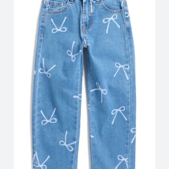 GOGO Pants - GOGO Blue Straight Leg Pants with White Bow Print